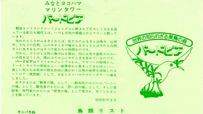 バードピアのリーフレット 横浜市中区