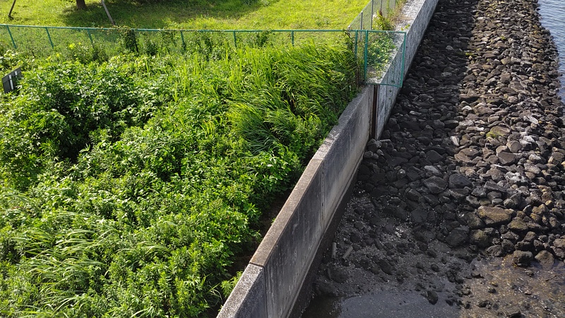 改修工事後の護岸 東京都大田区大和大橋